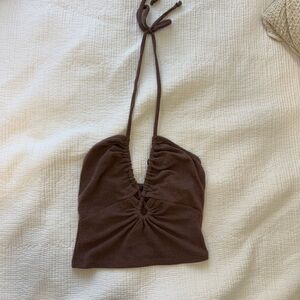 Papermoon Brown Halter Ruched Crop Camisole